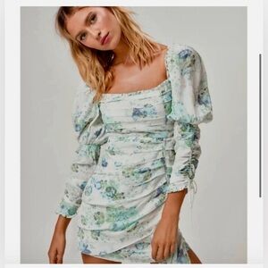 For Love and Lemons | Eileen Mini Dress in Blue Floral, size S